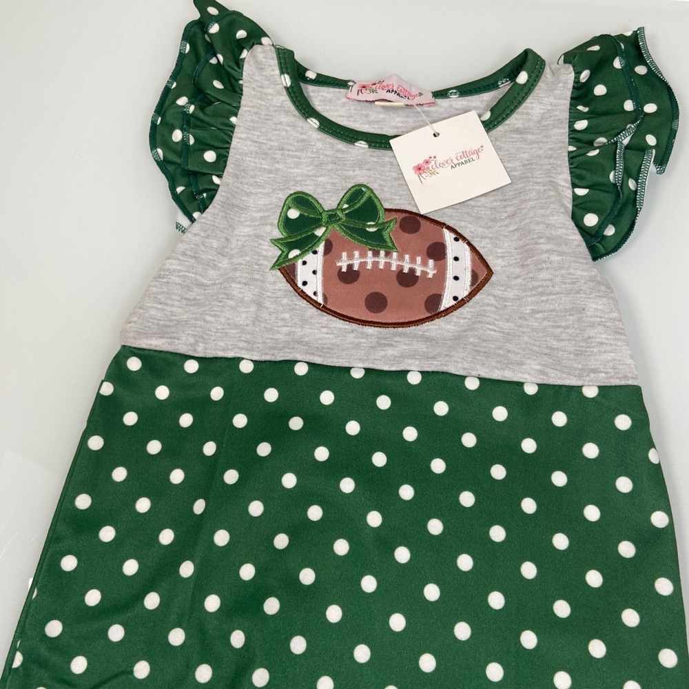 Girls 6-12M Green Polka Dot Romper NEW Football Ruffle Bell Bottom Sports